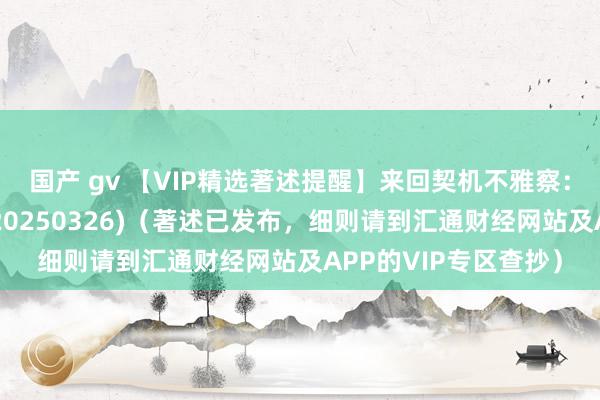 国产 gv 【VIP精选著述提醒】来回契机不雅察：黄金出现紧迫信号(20250326)（著述已发布，细则请到汇通财经网站及APP的VIP专区查抄）