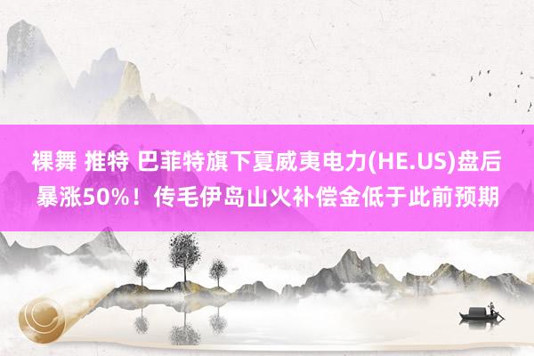 裸舞 推特 巴菲特旗下夏威夷电力(HE.US)盘后暴涨50%！传毛伊岛山火补偿金低于此前预期