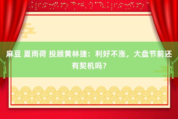 麻豆 夏雨荷 投顾黄林捷：利好不涨，大盘节前还有契机吗？
